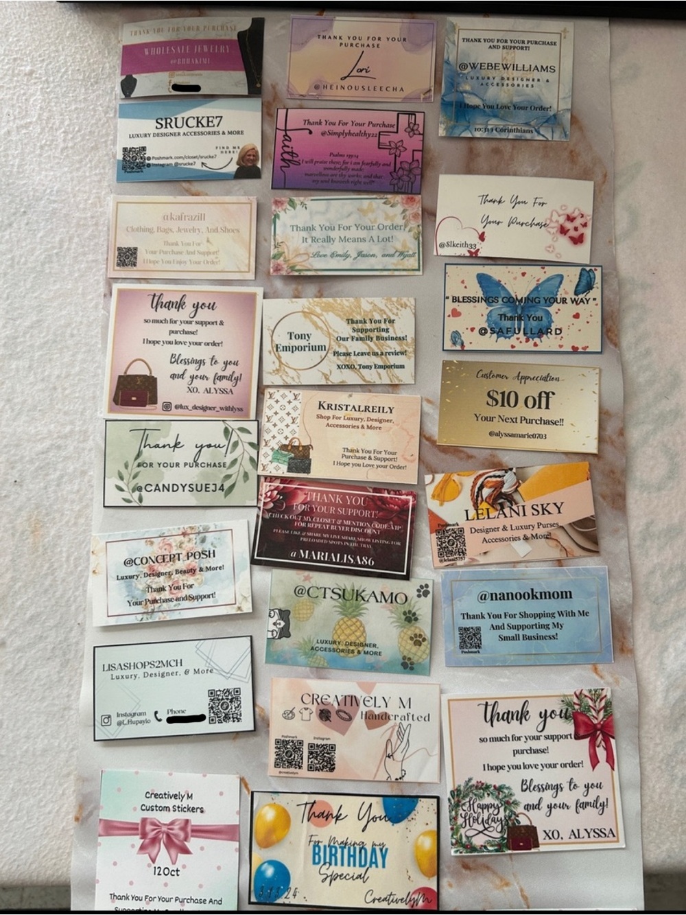 24ct. Custom thank you/business Cards